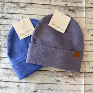 Set Of 2 Girls Falls Creek Purple & Lavender Knit Folded Cuff Beanie Hats NWT
